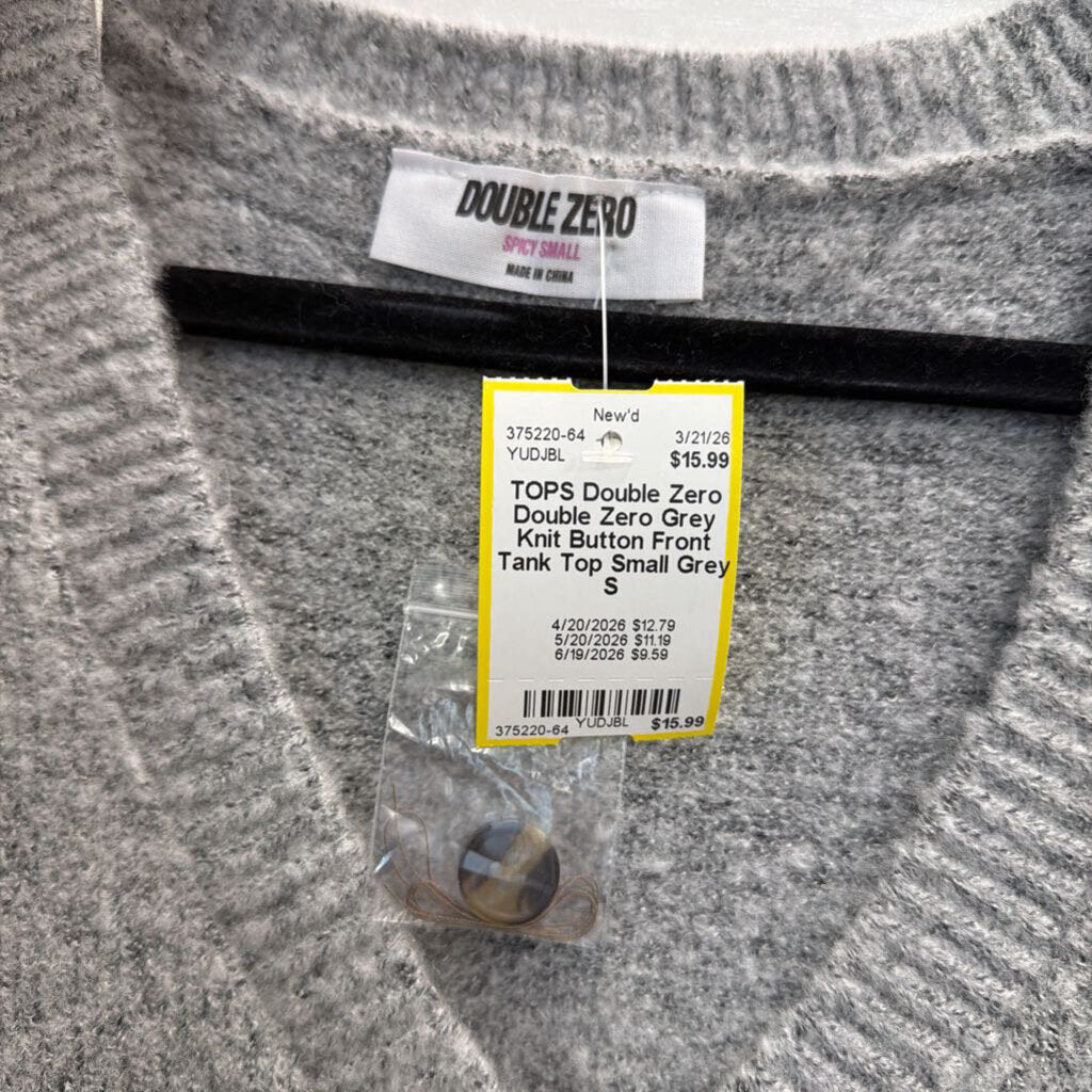 Double Zero Grey Knit Button Front Tank Top Small