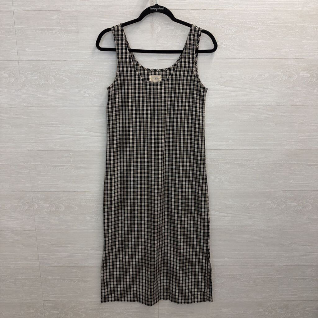 Lou and Grey Black/ Beige Plaid Sleeveless Midi Dress Extra Small