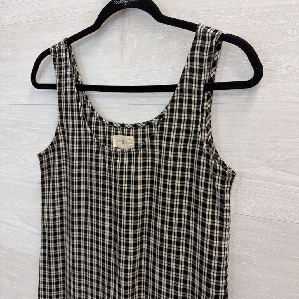 Lou and Grey Black/ Beige Plaid Sleeveless Midi Dress Extra Small