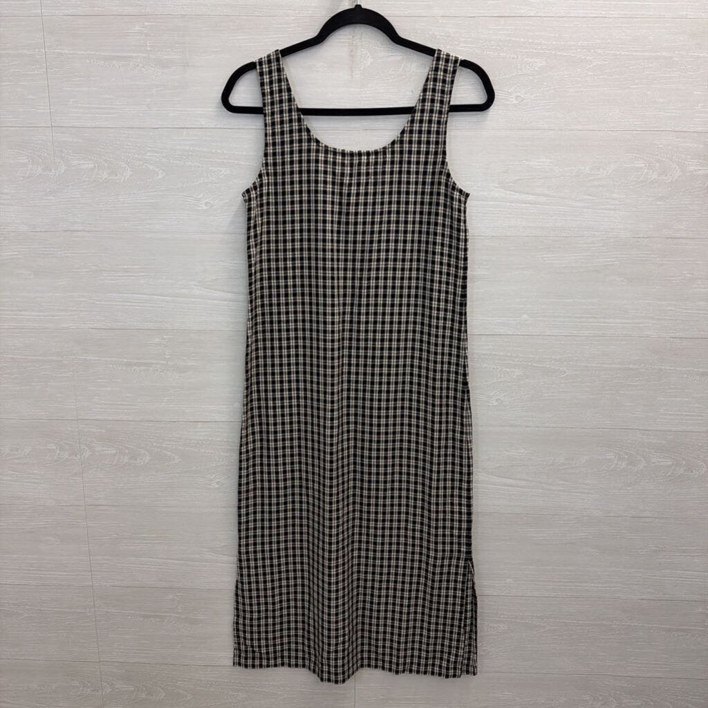 Lou and Grey Black/ Beige Plaid Sleeveless Midi Dress Extra Small
