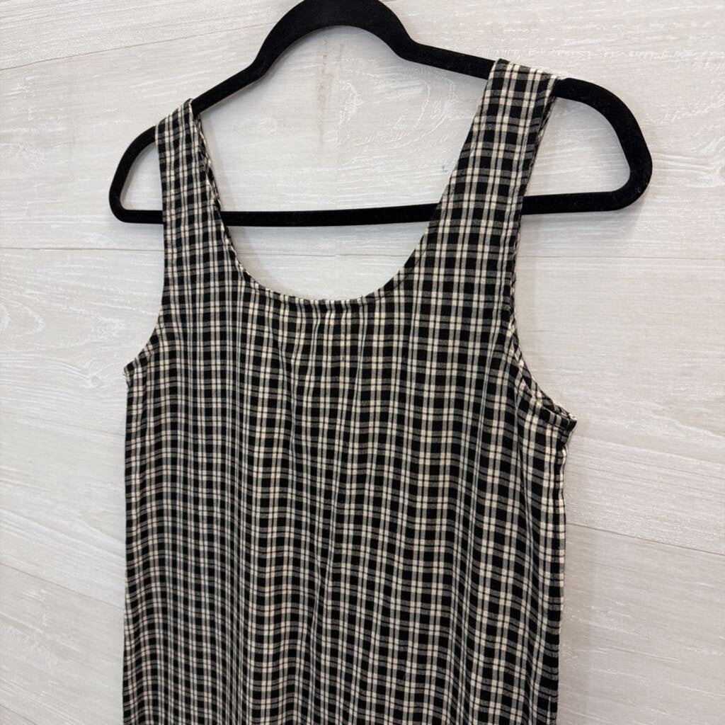 Lou and Grey Black/ Beige Plaid Sleeveless Midi Dress Extra Small