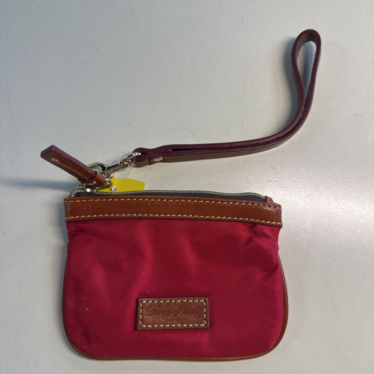 Dooney and Bourke Red Nylon Brown Leather Trim Wristlet Wallet