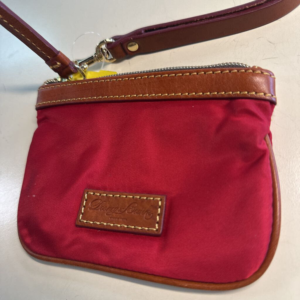 Dooney and Bourke Red Nylon Brown Leather Trim Wristlet Wallet