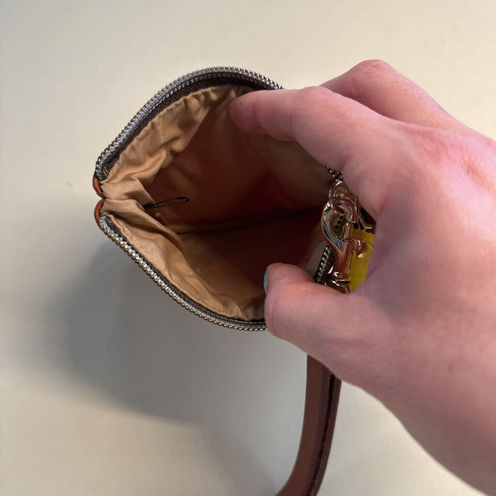 Dooney and Bourke Red Nylon Brown Leather Trim Wristlet Wallet
