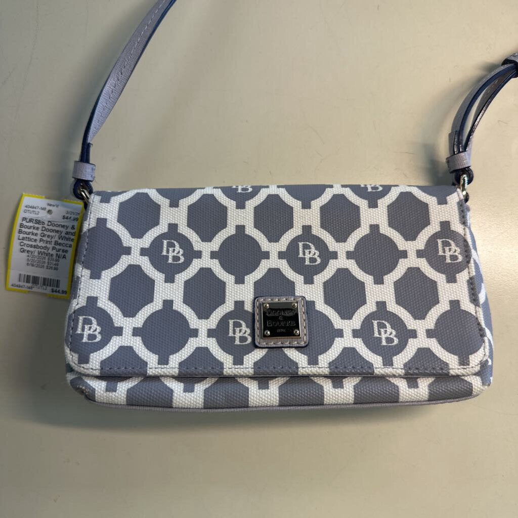 Dooney and Bourke Grey/ White Lattice Print Becca Crossbody Purse