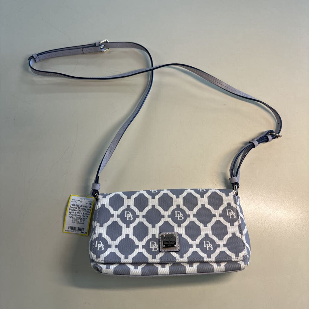 Dooney and Bourke Grey/ White Lattice Print Becca Crossbody Purse
