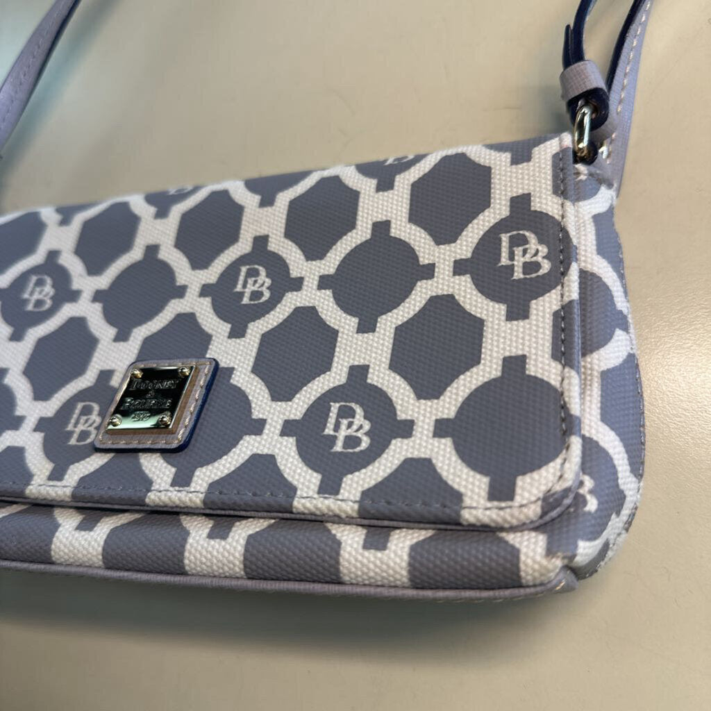 Dooney and Bourke Grey/ White Lattice Print Becca Crossbody Purse