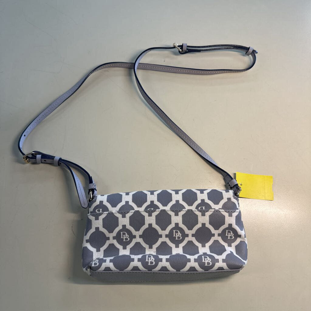 Dooney and Bourke Grey/ White Lattice Print Becca Crossbody Purse