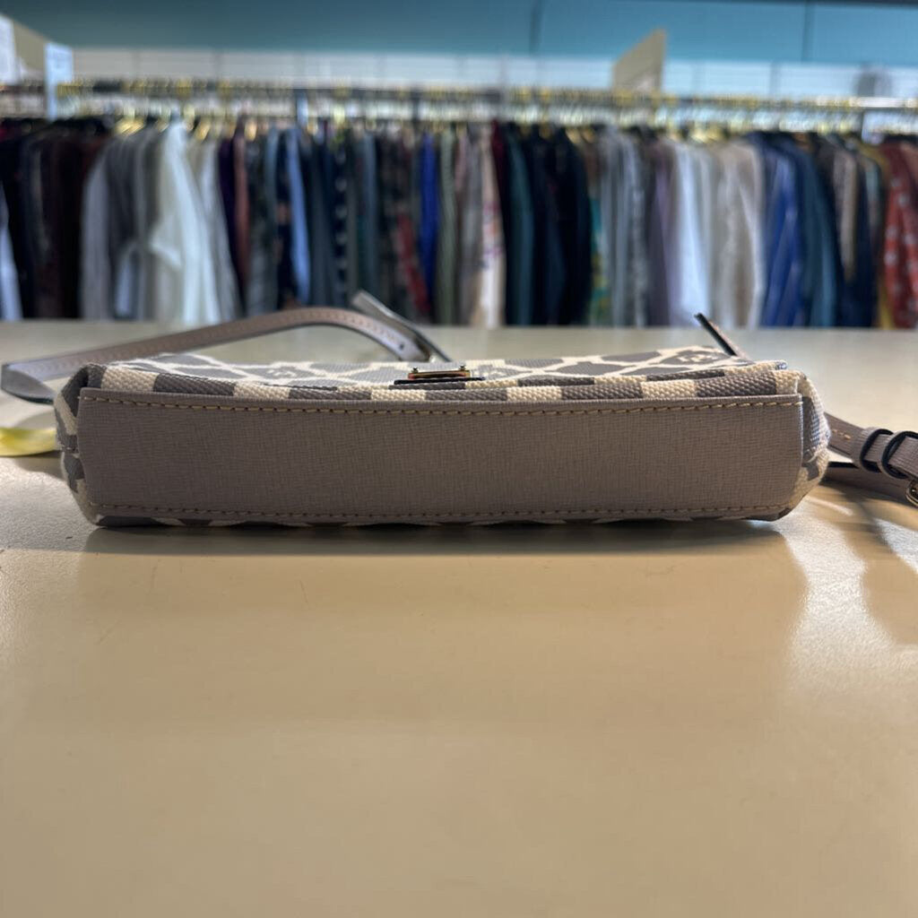 Dooney and Bourke Grey/ White Lattice Print Becca Crossbody Purse