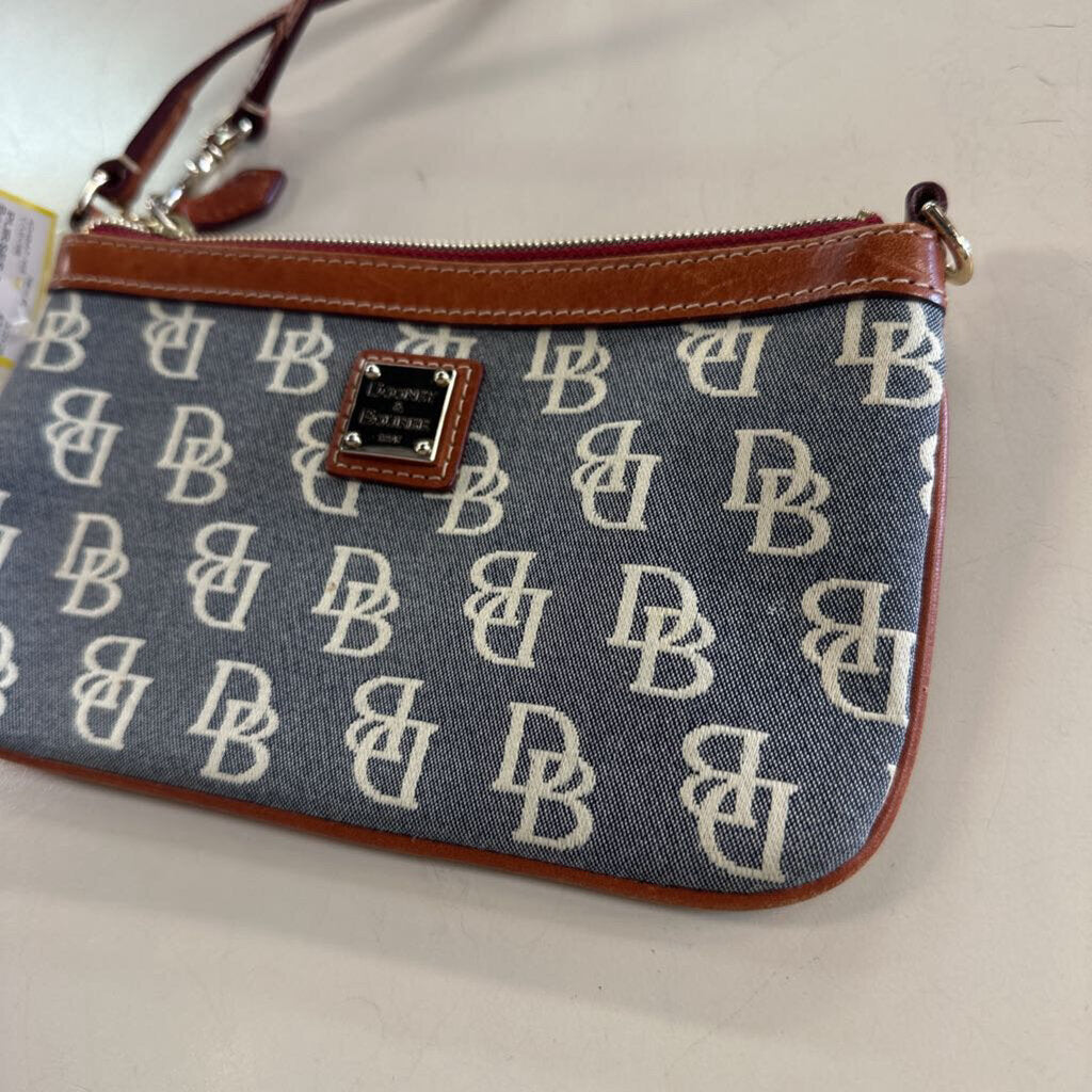 Dooney and Bourke Blue/ Brown Signature Monogram Canvas Wristlet