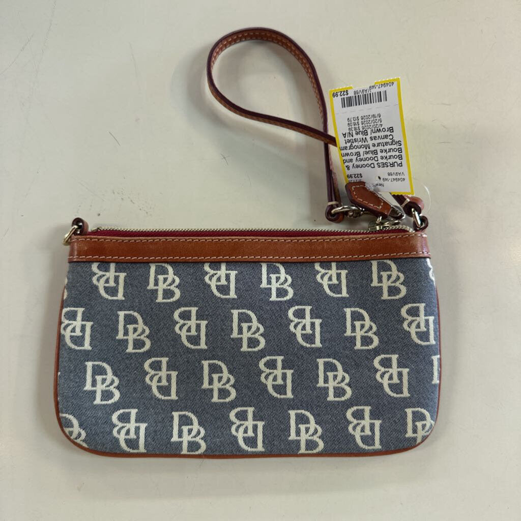 Dooney and Bourke Blue/ Brown Signature Monogram Canvas Wristlet