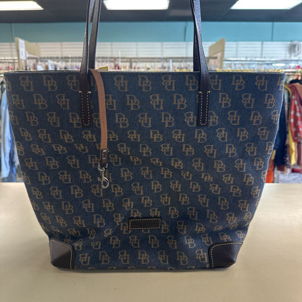 Dooney and Bourke Blue/ Brown Monogram Canvas Tote Purse