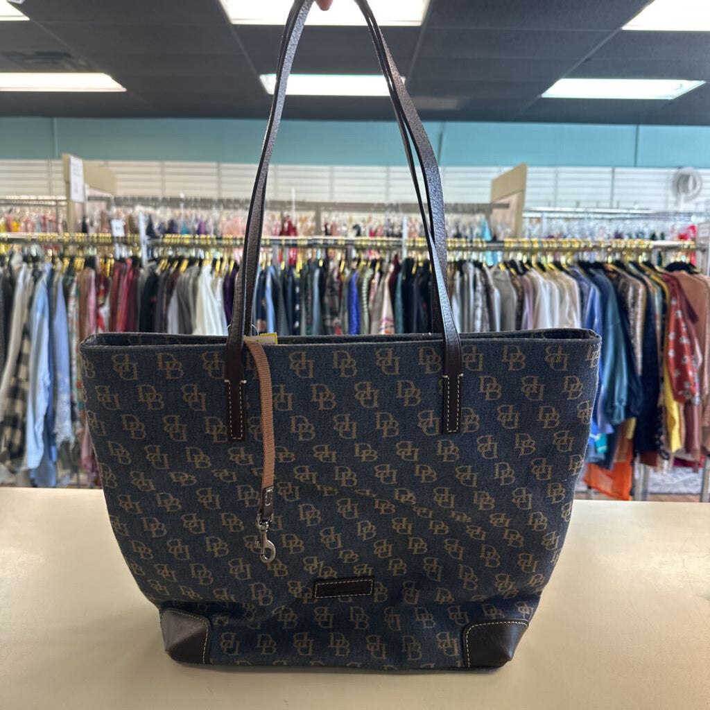 Dooney and Bourke Blue/ Brown Monogram Canvas Tote Purse