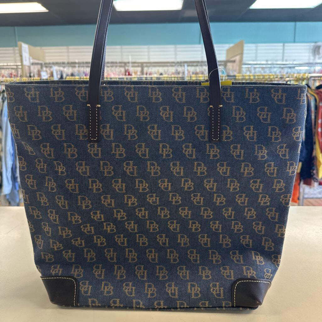 Dooney and Bourke Blue/ Brown Monogram Canvas Tote Purse