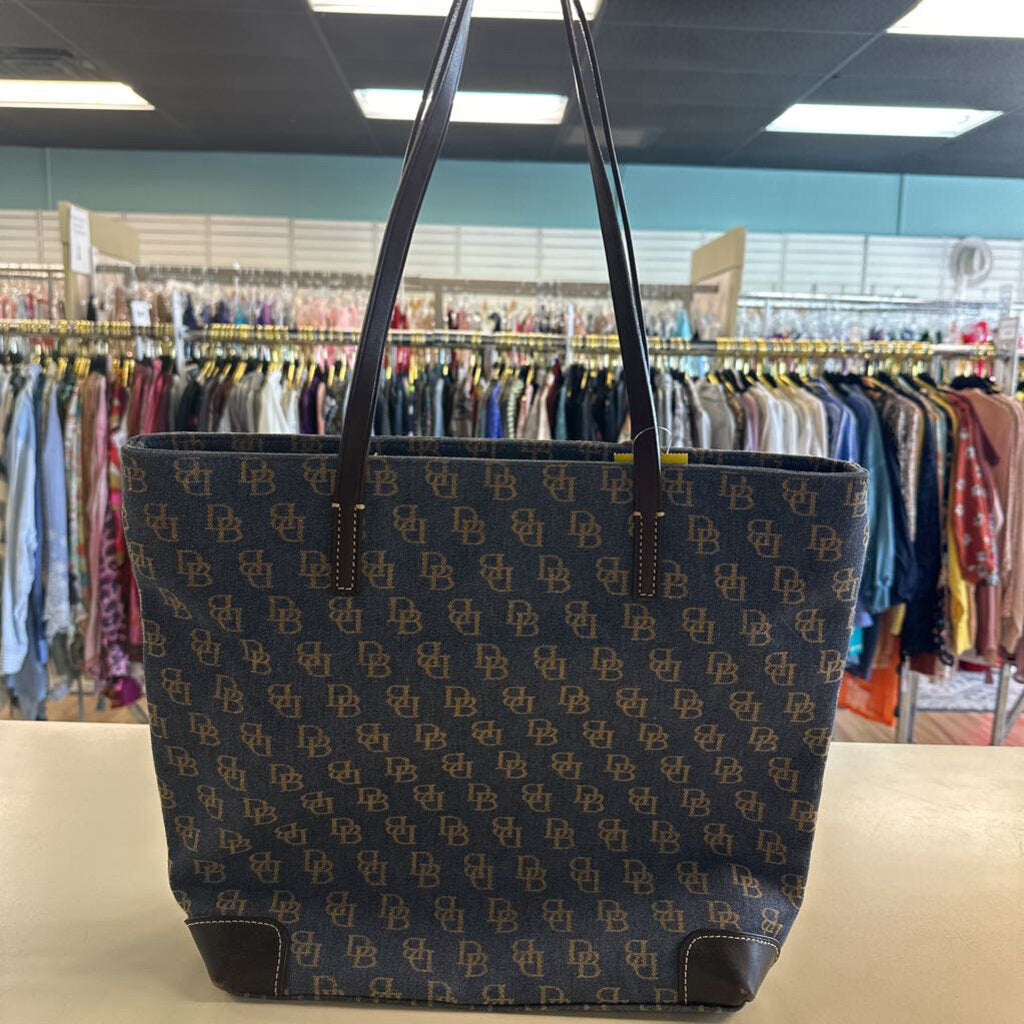 Dooney and Bourke Blue/ Brown Monogram Canvas Tote Purse