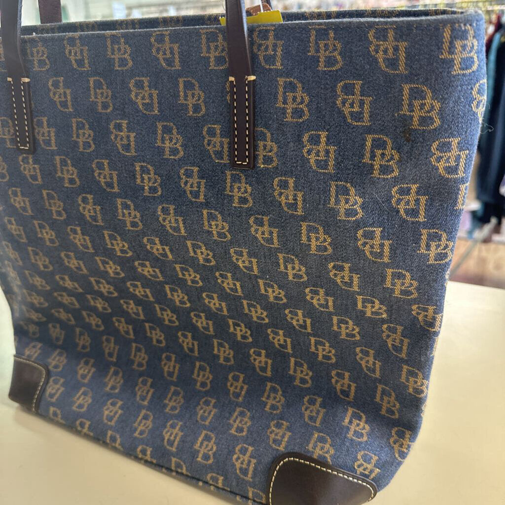 Dooney and Bourke Blue/ Brown Monogram Canvas Tote Purse