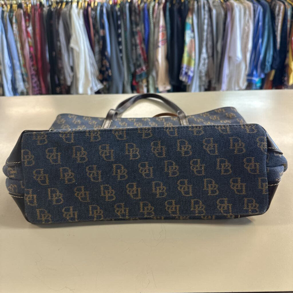 Dooney and Bourke Blue/ Brown Monogram Canvas Tote Purse