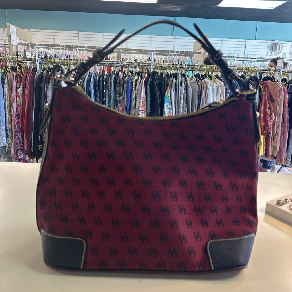 Dooney and Bourke Red/ Black Monogram Canvas Shoulder Purs