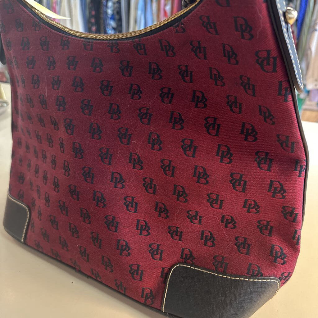 Dooney and Bourke Red/ Black Monogram Canvas Shoulder Purs