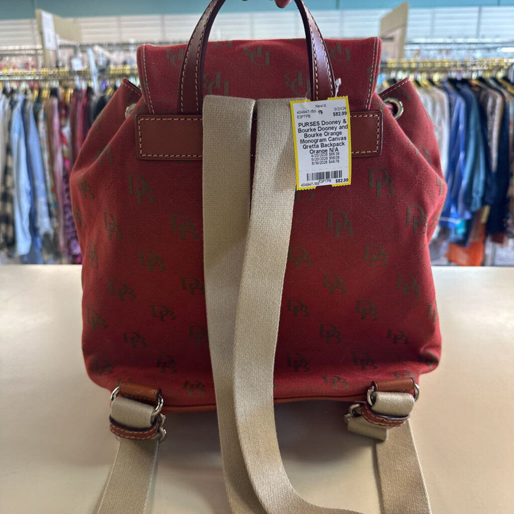 Dooney and Bourke Orange Monogram Canvas Gretta Backpack