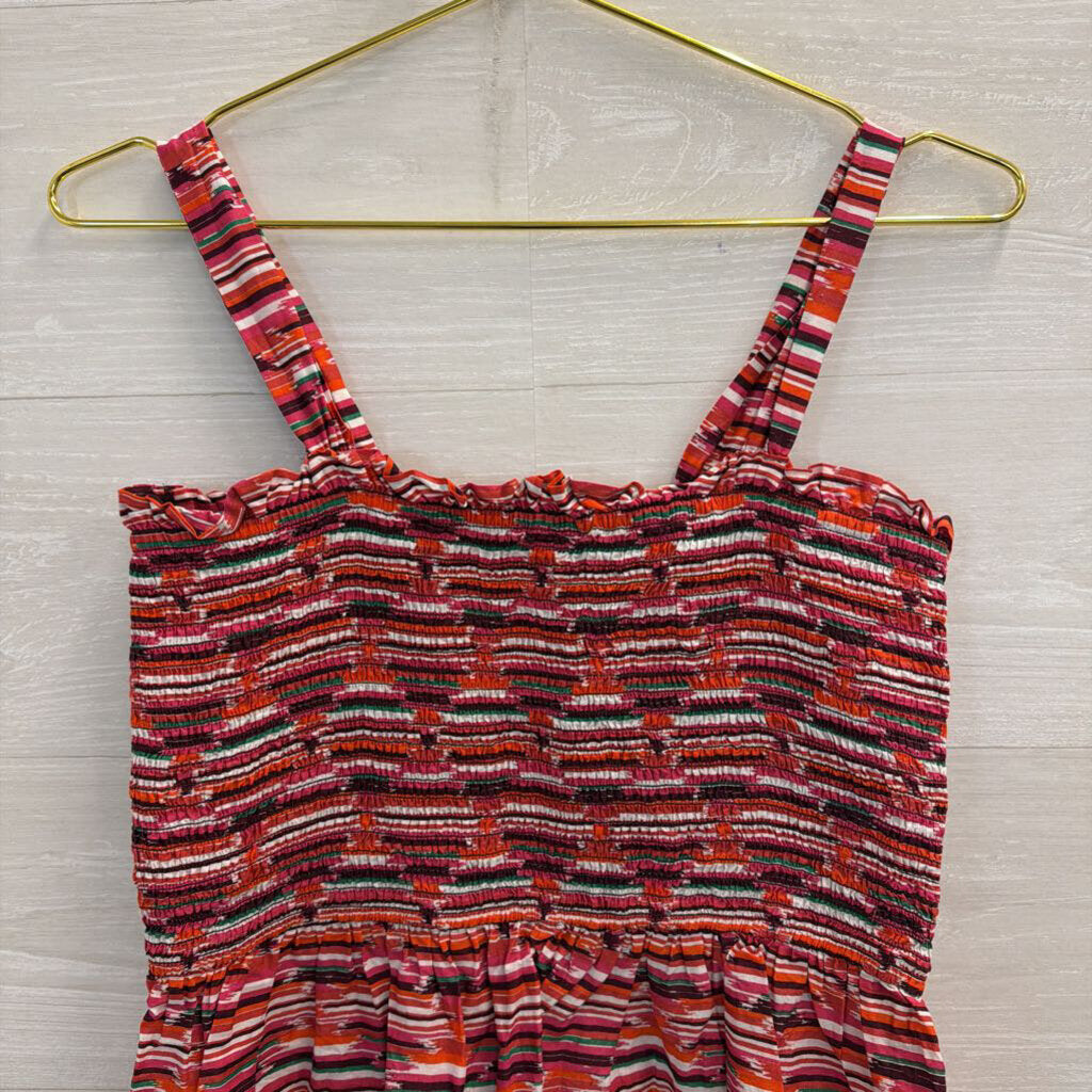 Loft Red/ Multi Print Smocked Tank Top Small