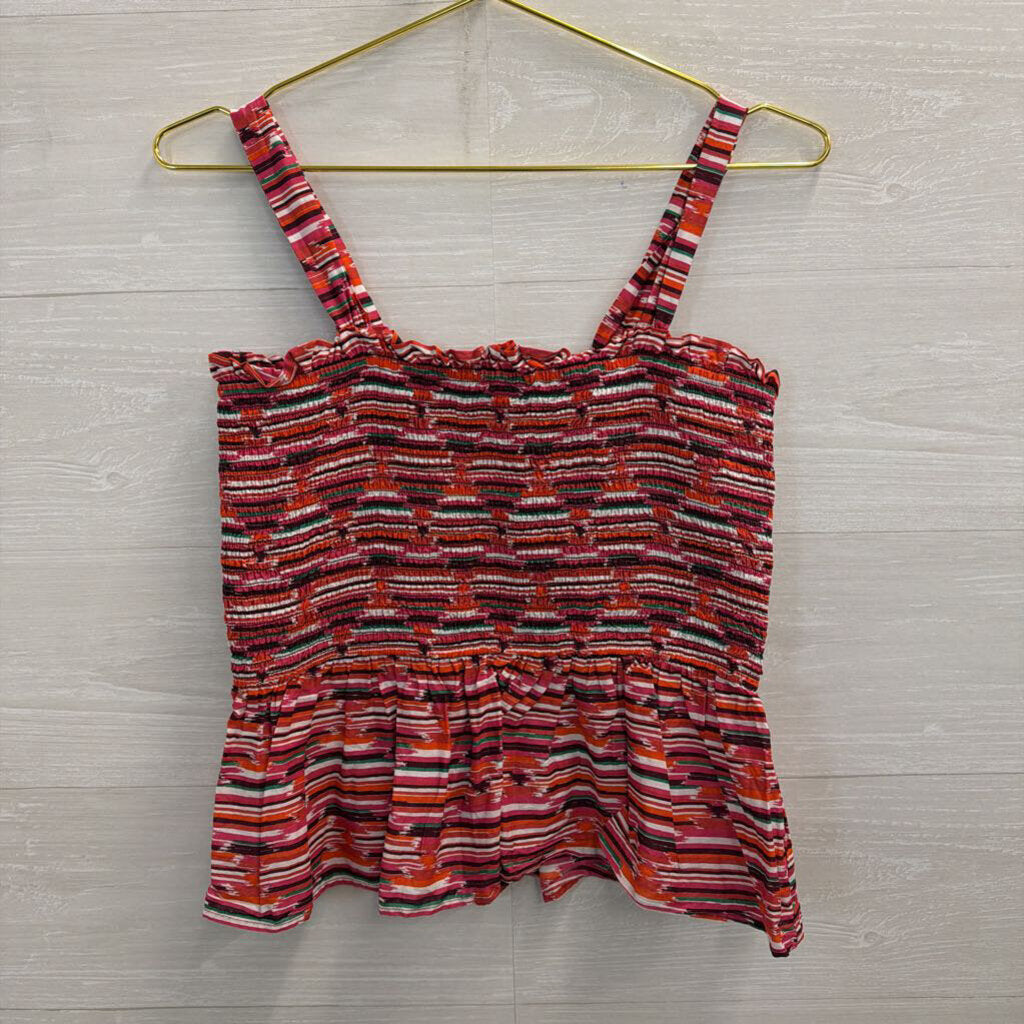 Loft Red/ Multi Print Smocked Tank Top Small