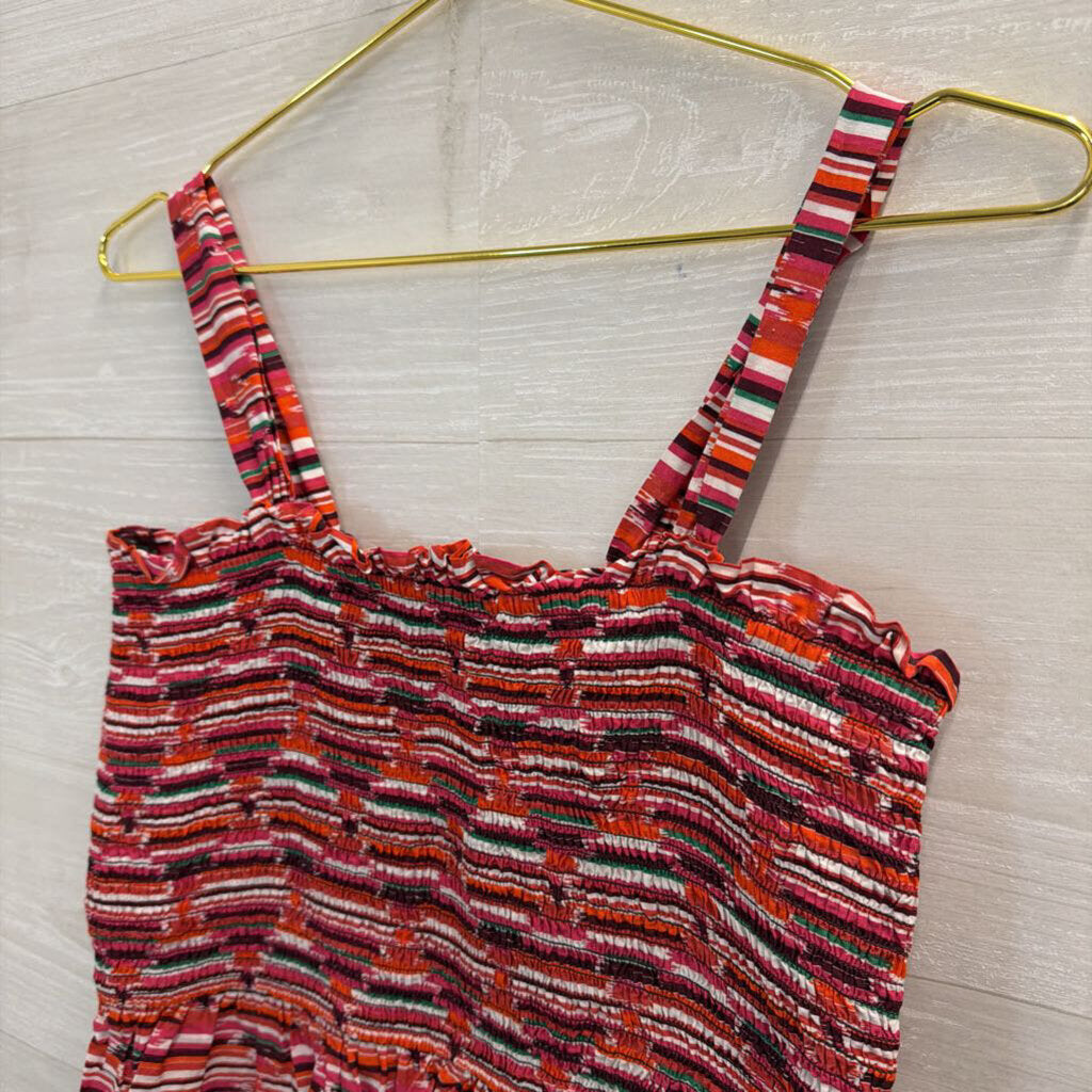 Loft Red/ Multi Print Smocked Tank Top Small