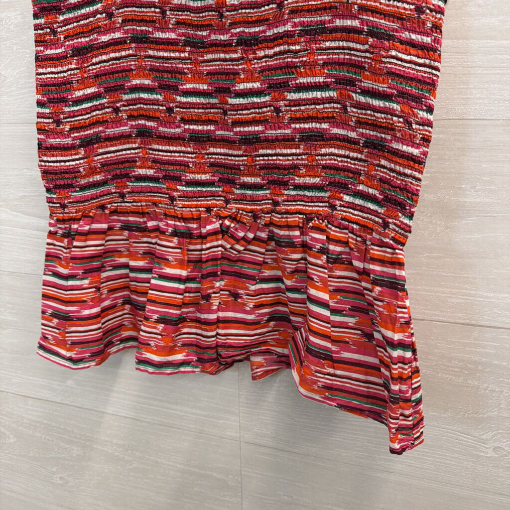 Loft Red/ Multi Print Smocked Tank Top Small