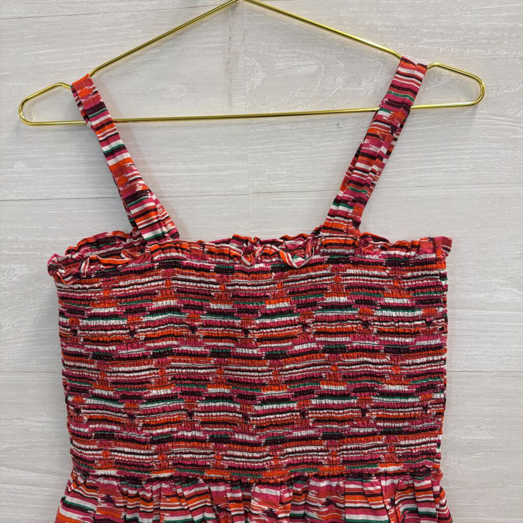 Loft Red/ Multi Print Smocked Tank Top Small