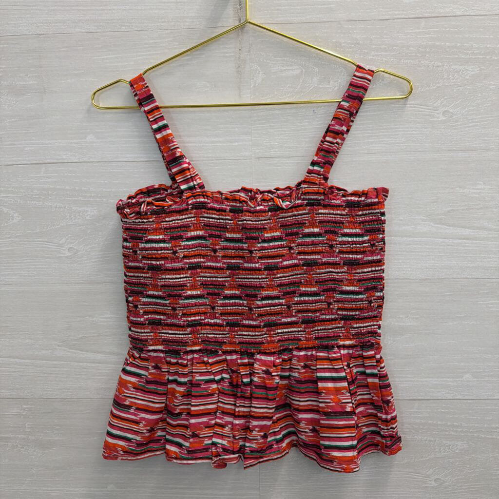 Loft Red/ Multi Print Smocked Tank Top Small
