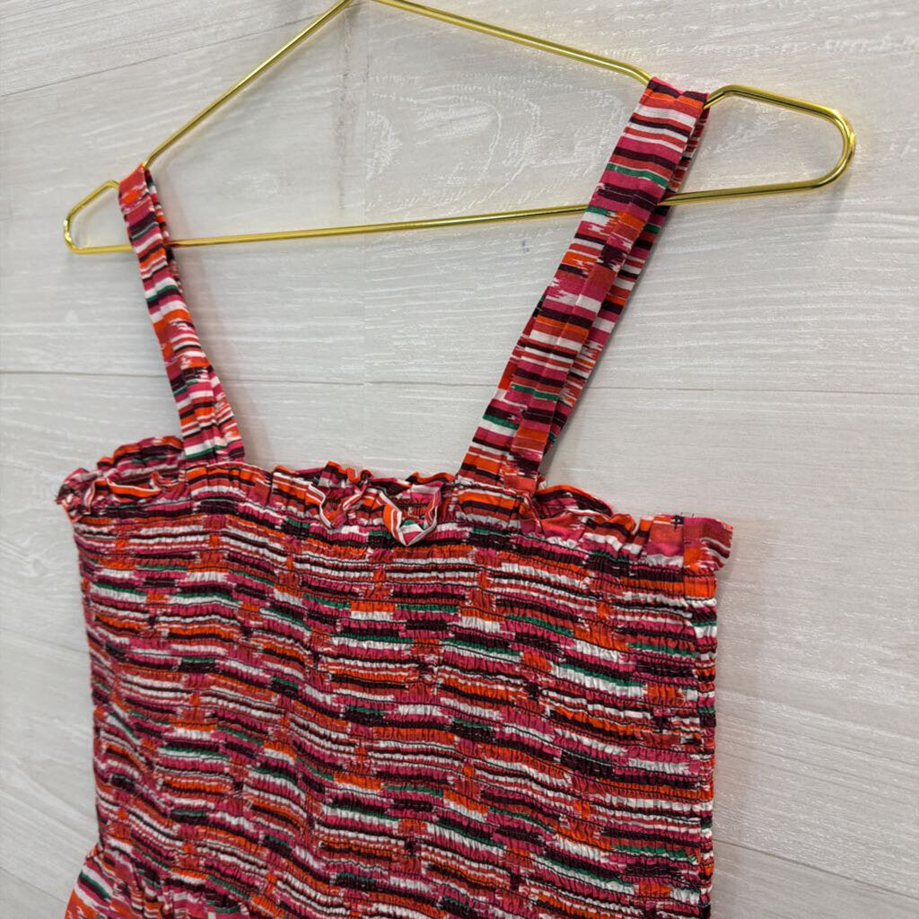 Loft Red/ Multi Print Smocked Tank Top Small