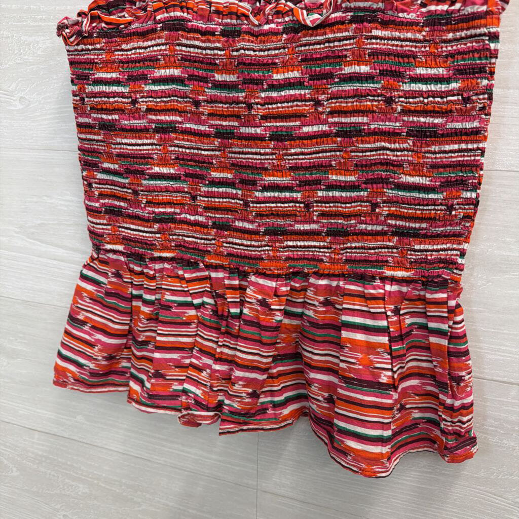 Loft Red/ Multi Print Smocked Tank Top Small