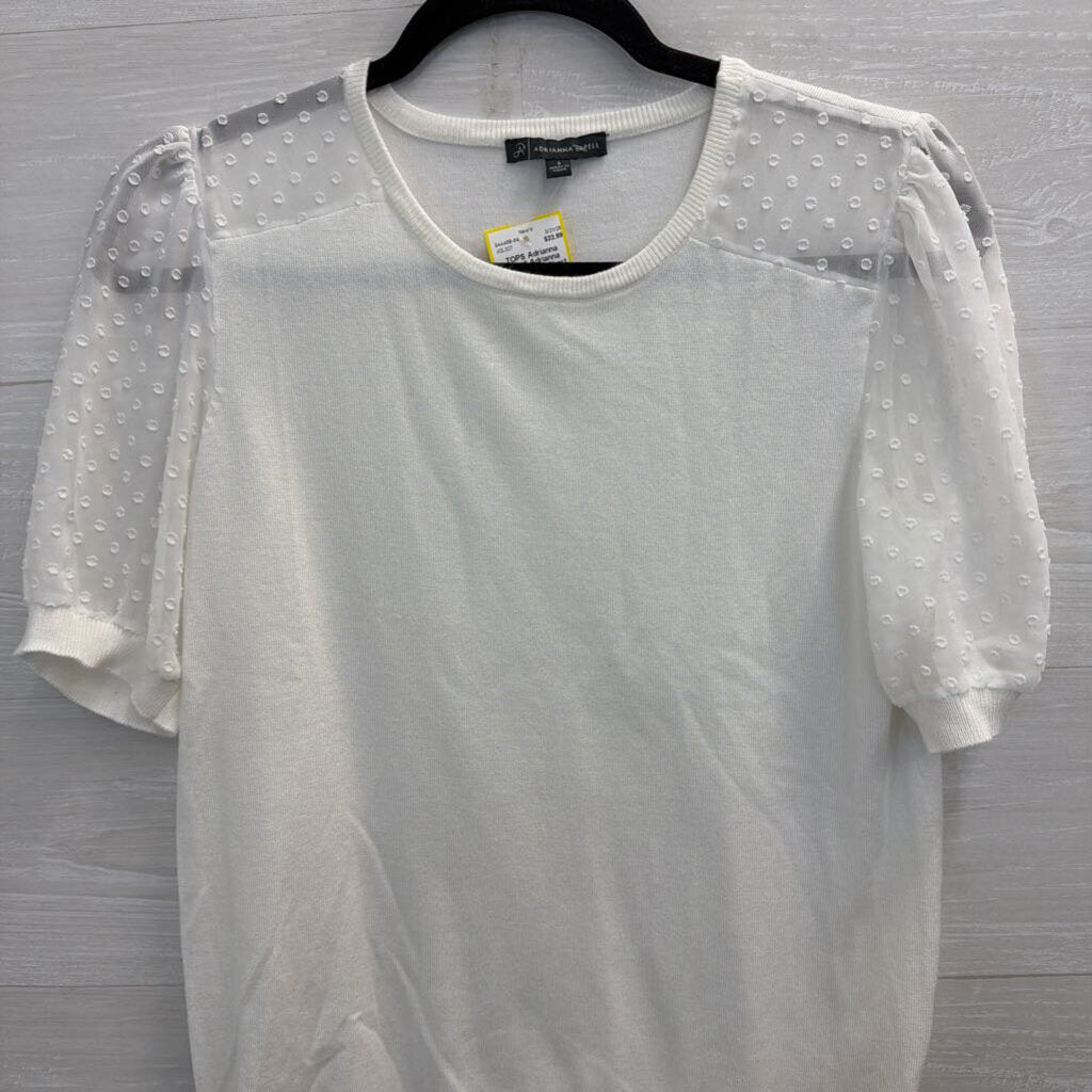 Adrianna Papell White Short Puff Dot Sleeve Top Small