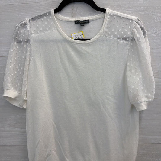 Adrianna Papell White Short Puff Dot Sleeve Top Small