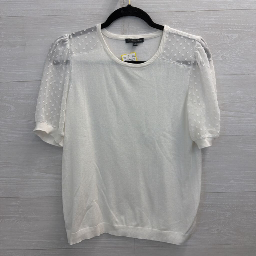 Adrianna Papell White Short Puff Dot Sleeve Top Small