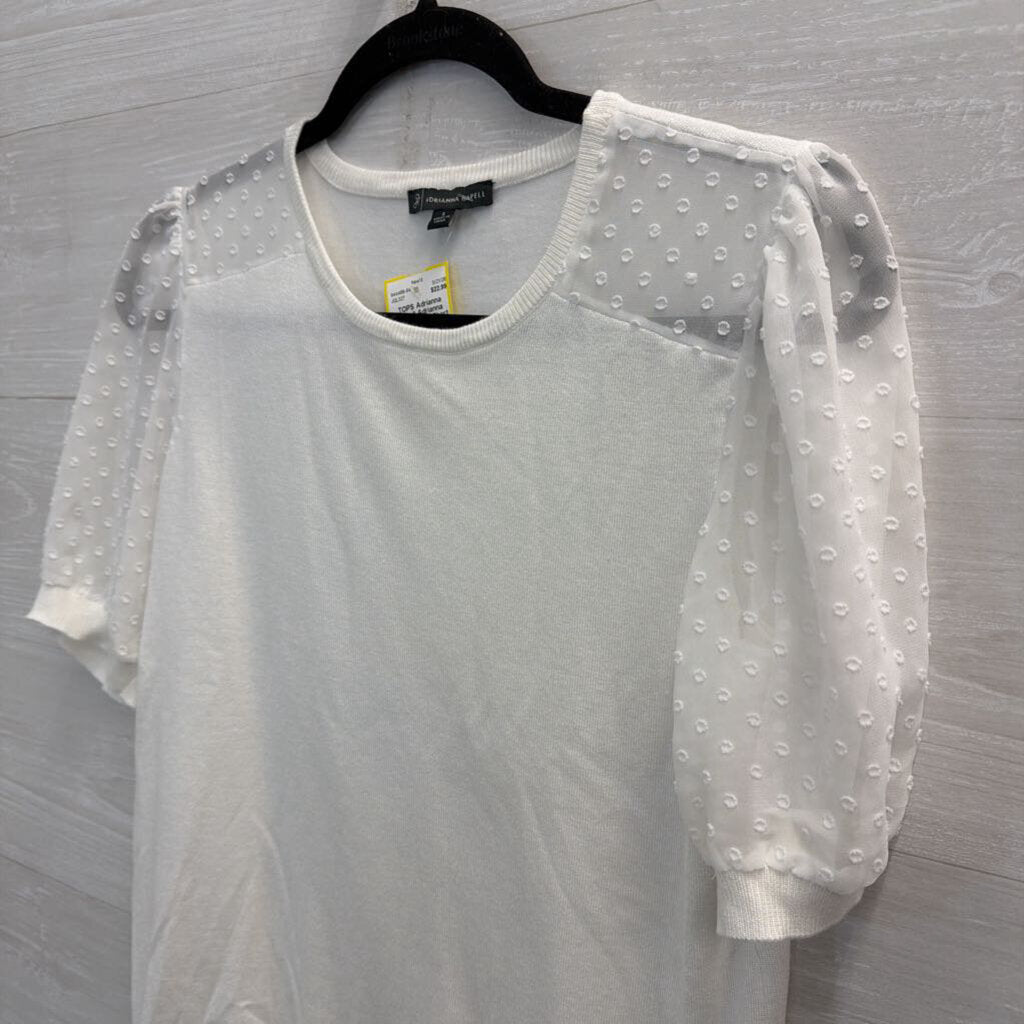 Adrianna Papell White Short Puff Dot Sleeve Top Small