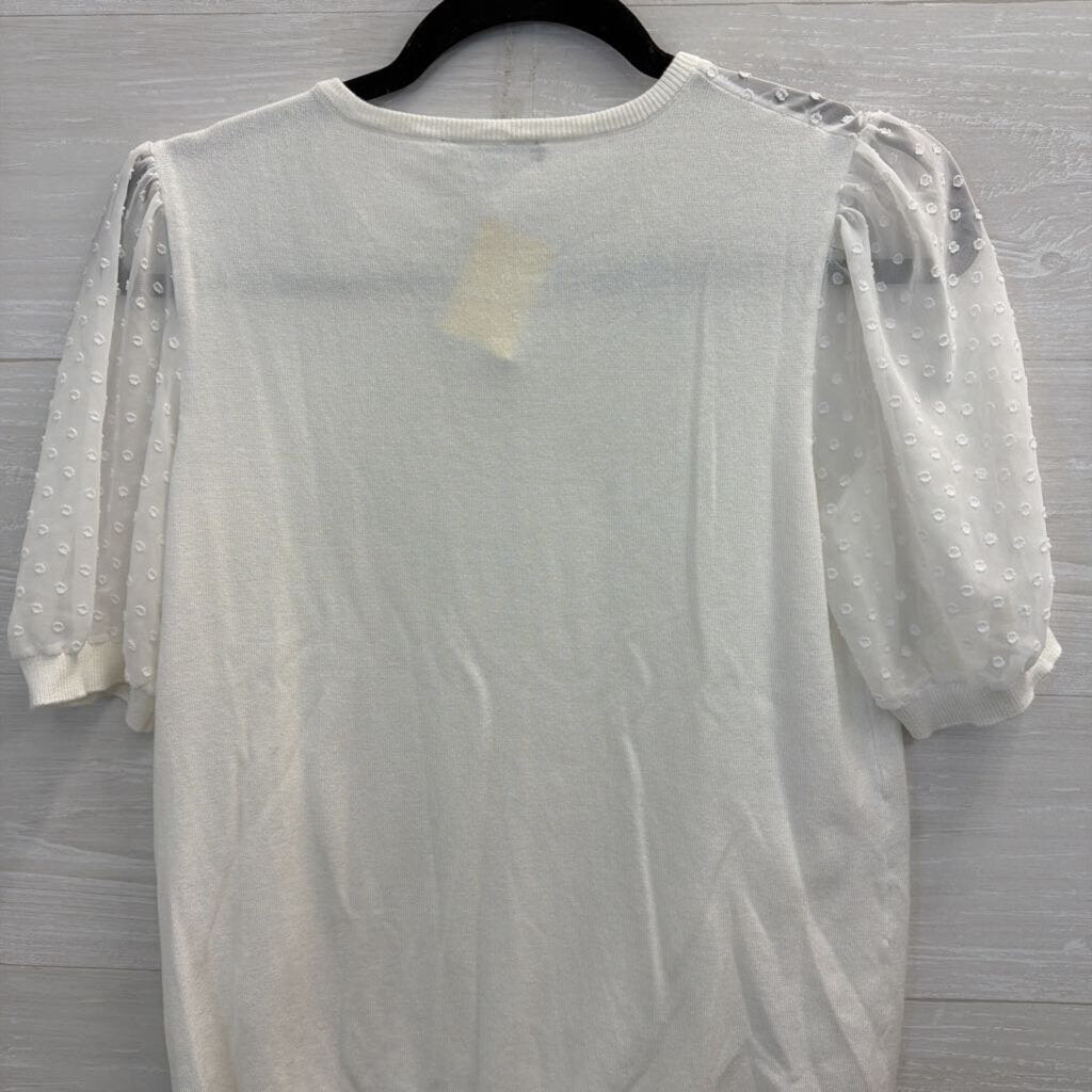 Adrianna Papell White Short Puff Dot Sleeve Top Small