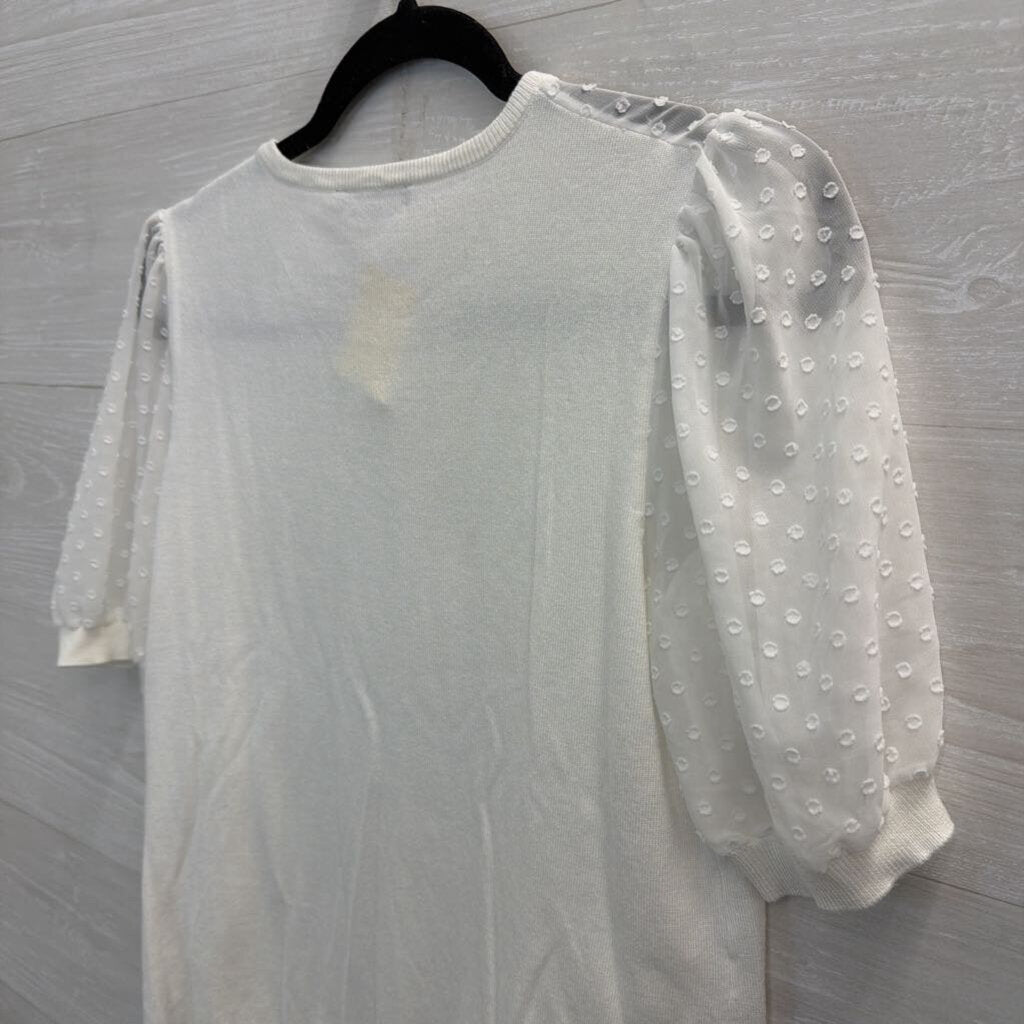 Adrianna Papell White Short Puff Dot Sleeve Top Small