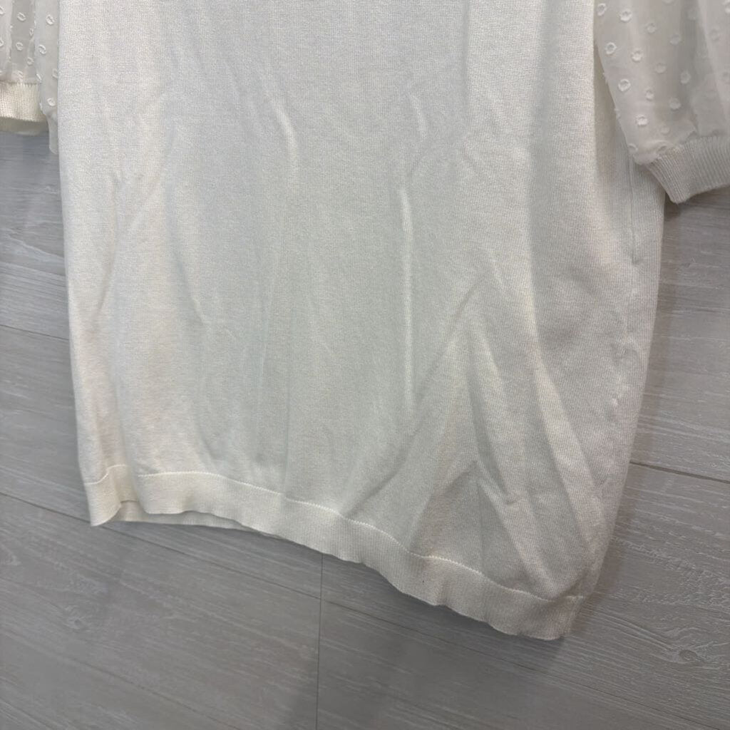 Adrianna Papell White Short Puff Dot Sleeve Top Small