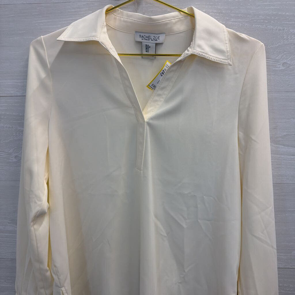 Rachel Zoe Cream Silky Long Sleeve Top Small