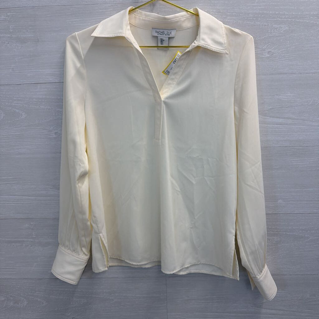 Rachel Zoe Cream Silky Long Sleeve Top Small