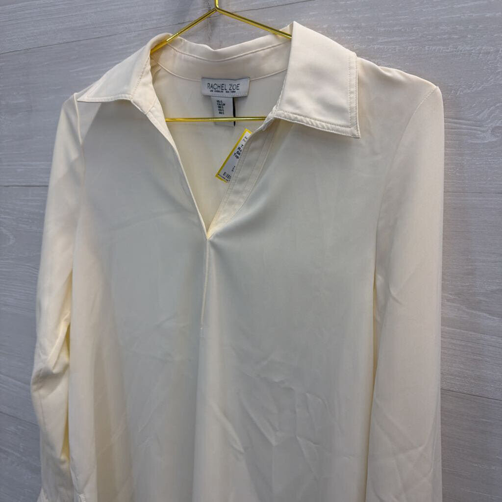 Rachel Zoe Cream Silky Long Sleeve Top Small