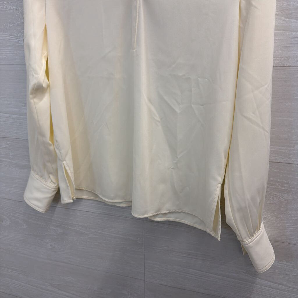 Rachel Zoe Cream Silky Long Sleeve Top Small