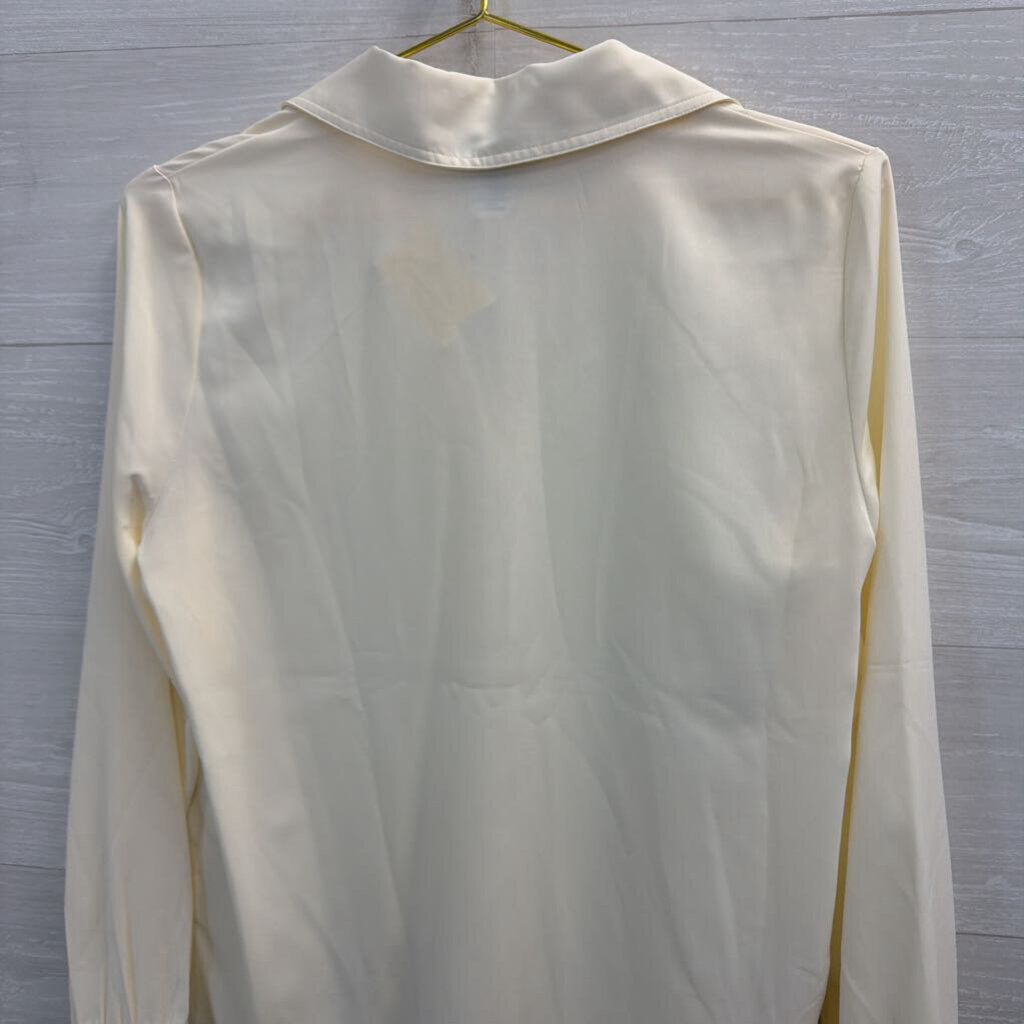 Rachel Zoe Cream Silky Long Sleeve Top Small