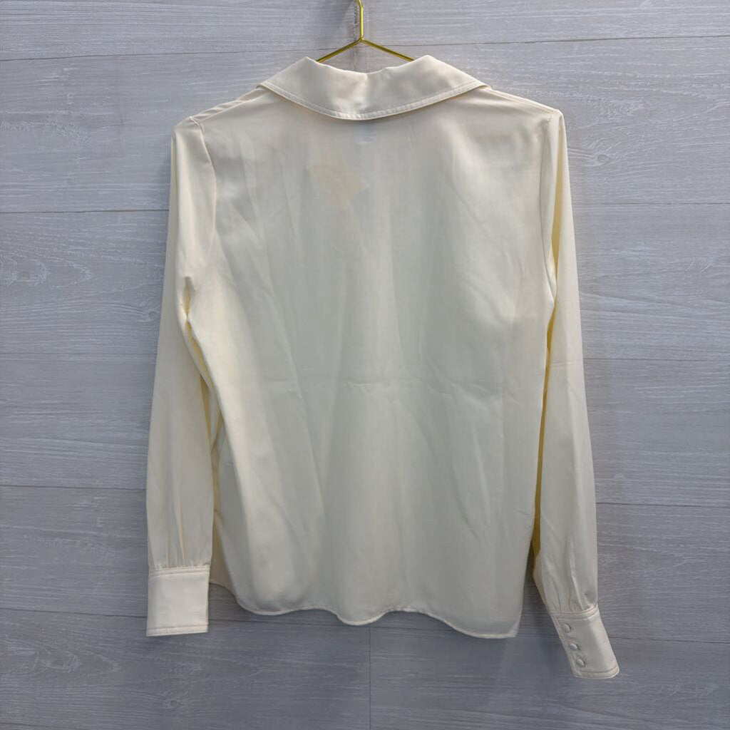 Rachel Zoe Cream Silky Long Sleeve Top Small