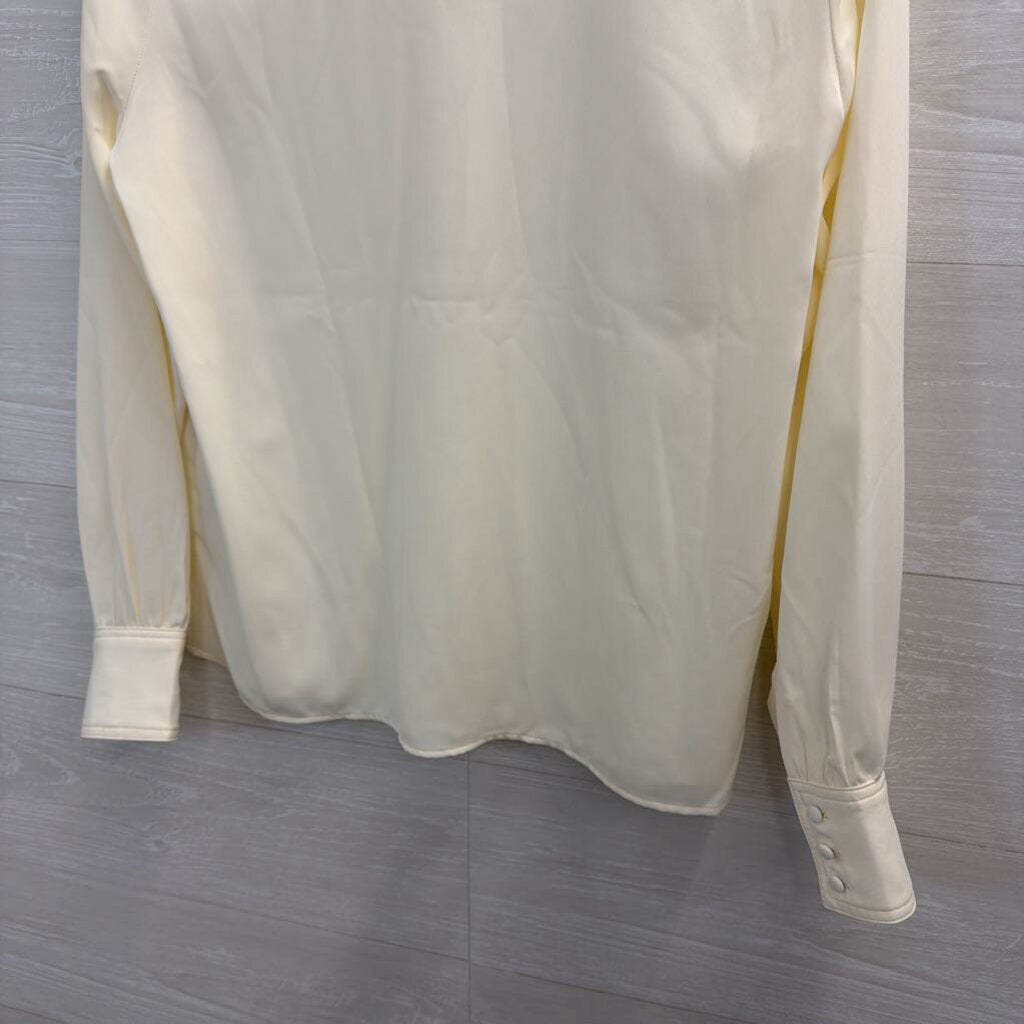 Rachel Zoe Cream Silky Long Sleeve Top Small