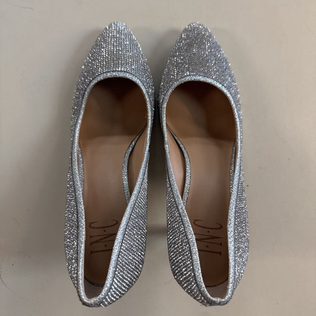 INC Silver Sparkle Closed Toe Heels 6.5