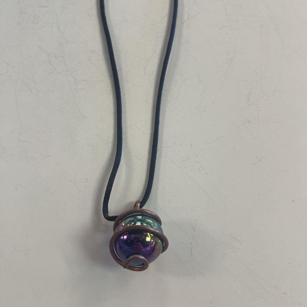 Blue Glass Ball Corded Necklace