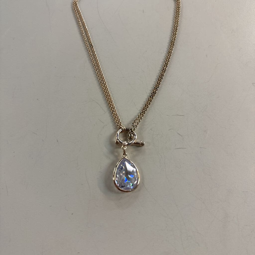 Gold Toned Crystal Toggle Necklace