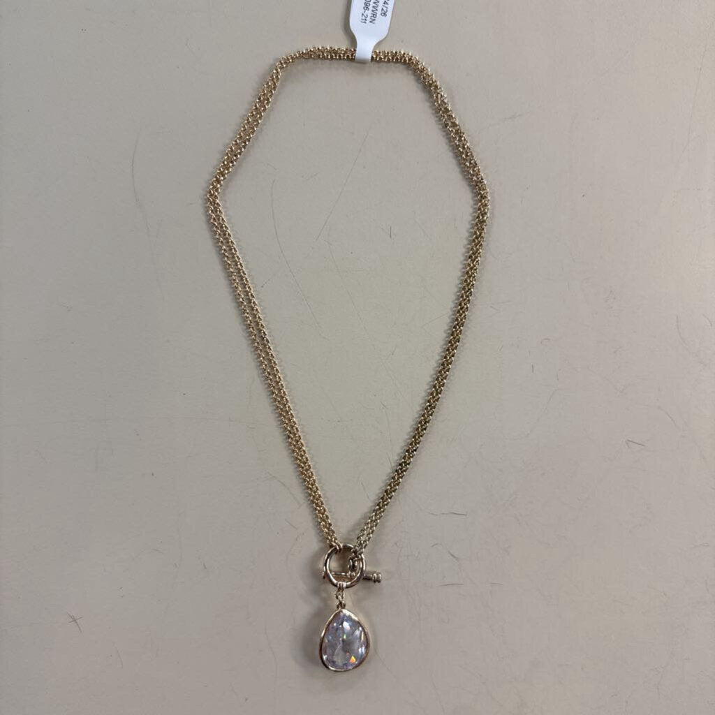 Gold Toned Crystal Toggle Necklace